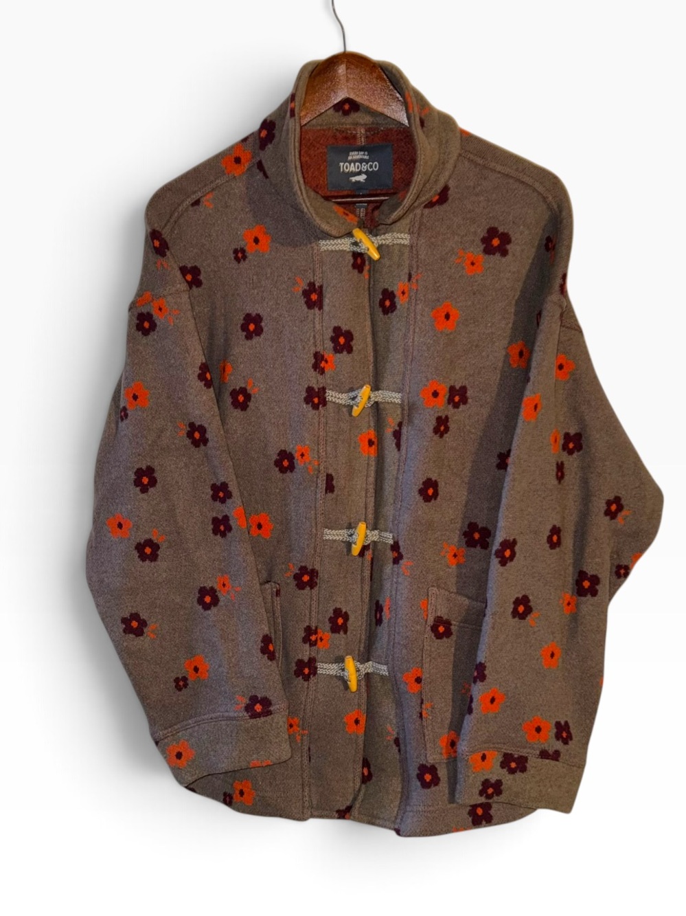 Toad&Co Kennicott Floral Wool Blend Toggle Car Coat Jacket Brown Size L